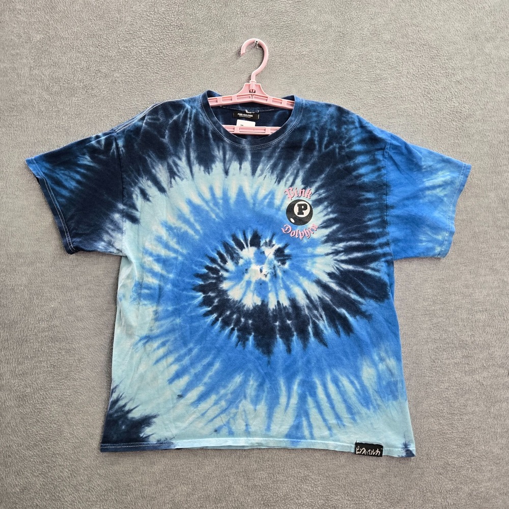 Pink Dolphin Men Shirt Large Blue Tie Dye 2008 8 Ball Logo Graphic Crew Neck Tee